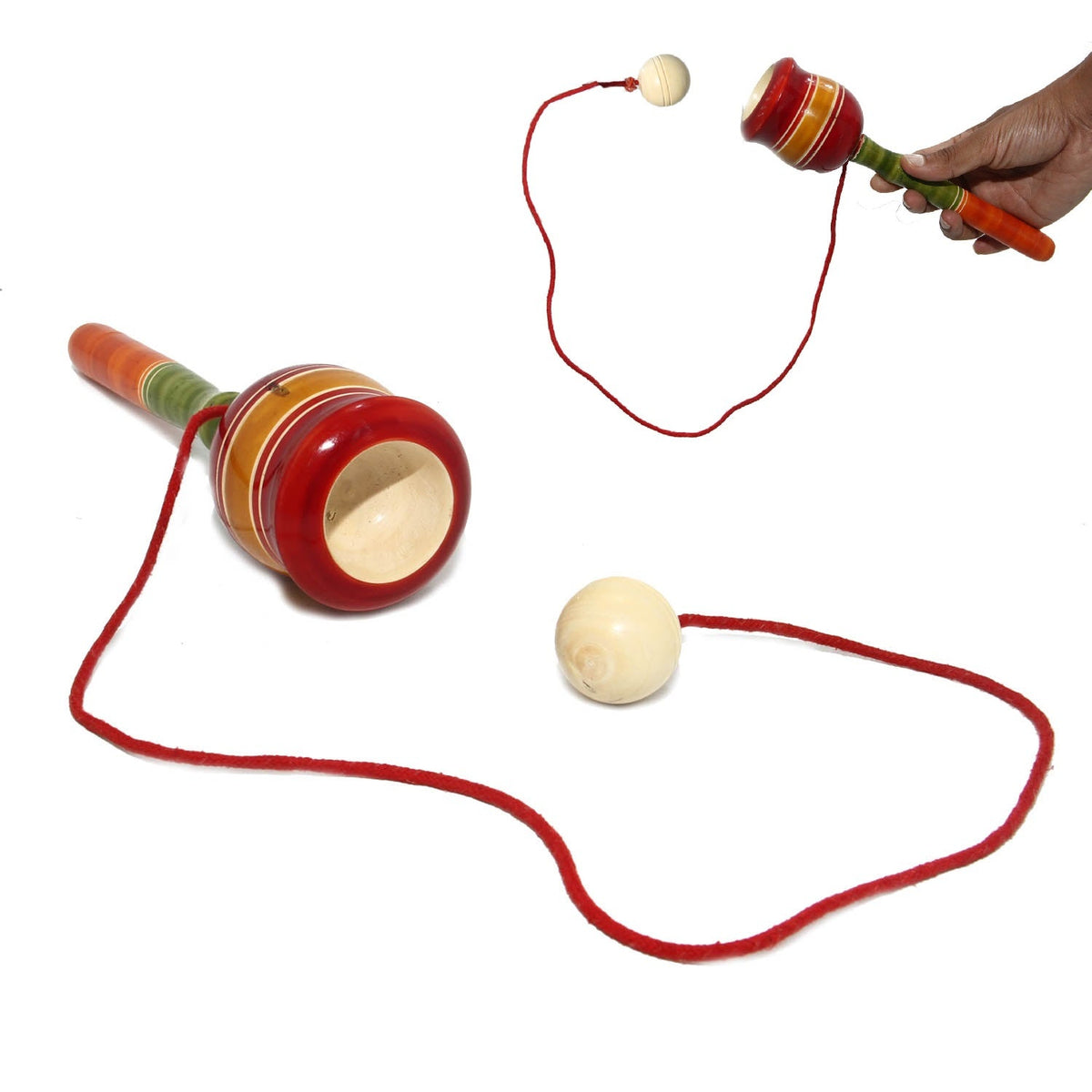 Wooden Ball Catcher Fun Toys (1 Piece, Random Color) 7x2 Inch For Kids Gifts [ac-gmetoy-00009-m2]