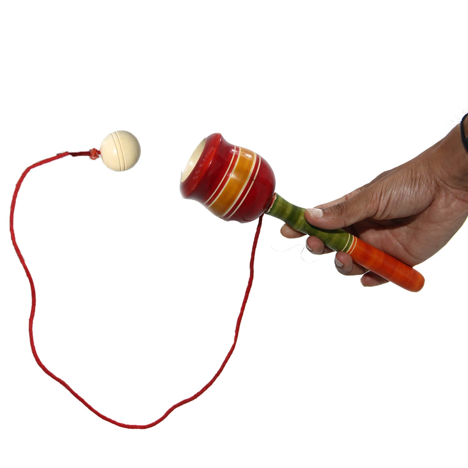 Wooden Ball Catcher Fun Toys (1 Piece, Random Color) 7x2 Inch For Kids Gifts [ac-gmetoy-00009-m2]