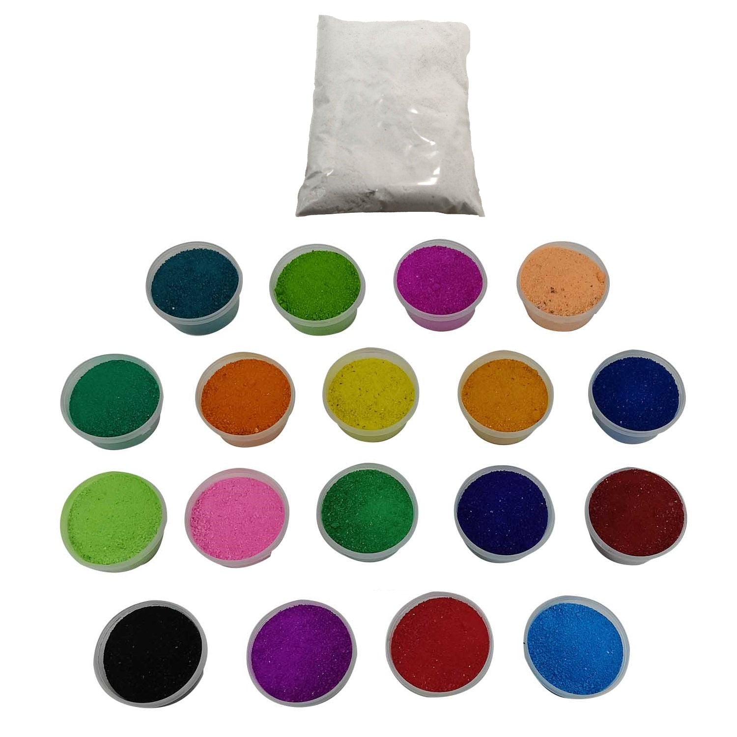 Rangoli Powder Sand (18 Mixed Colors x 50 Grams Each + White Color x 250 Grams) For Indian Art Kolam Festival Decoration [ac-homektchn-00005-combo3]