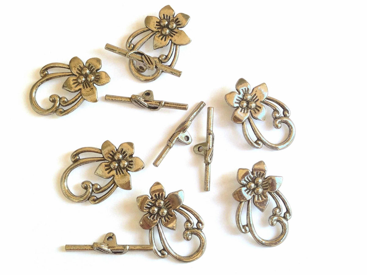Metal Alloy Toggle Clasps For Jewellery Making (Pack of 5 Sets) 29x19x6xmm Stick Size:5x29x2mm Flower Antique Silver Color [ac-jwlsupp-00001-m4]