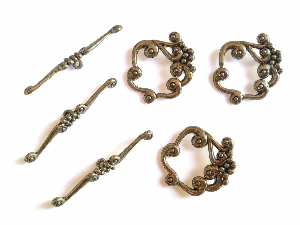Metal Alloy Toggle Clasps For Jewellery Making (Pack of 5 Sets) 26x24x2.5xmm Stick Size:6x41x2mm Cropped Round Antique Silver Color [ac-jwlsupp-00001-m5]