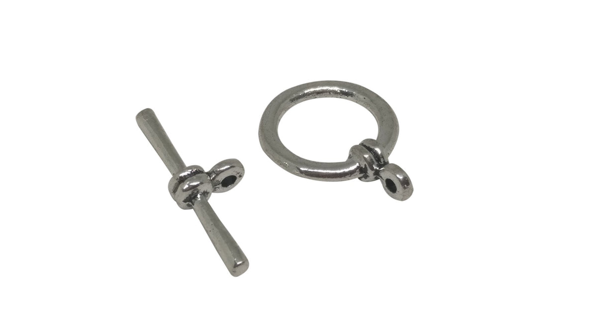 Metal Alloy Toggle Clasps For Jewellery Making (Pack of 5 Sets) 21x16x4xmm Stick Size: 24x9x4mm Round Antique Silver Color [ac-jwlsupp-00001-m7]