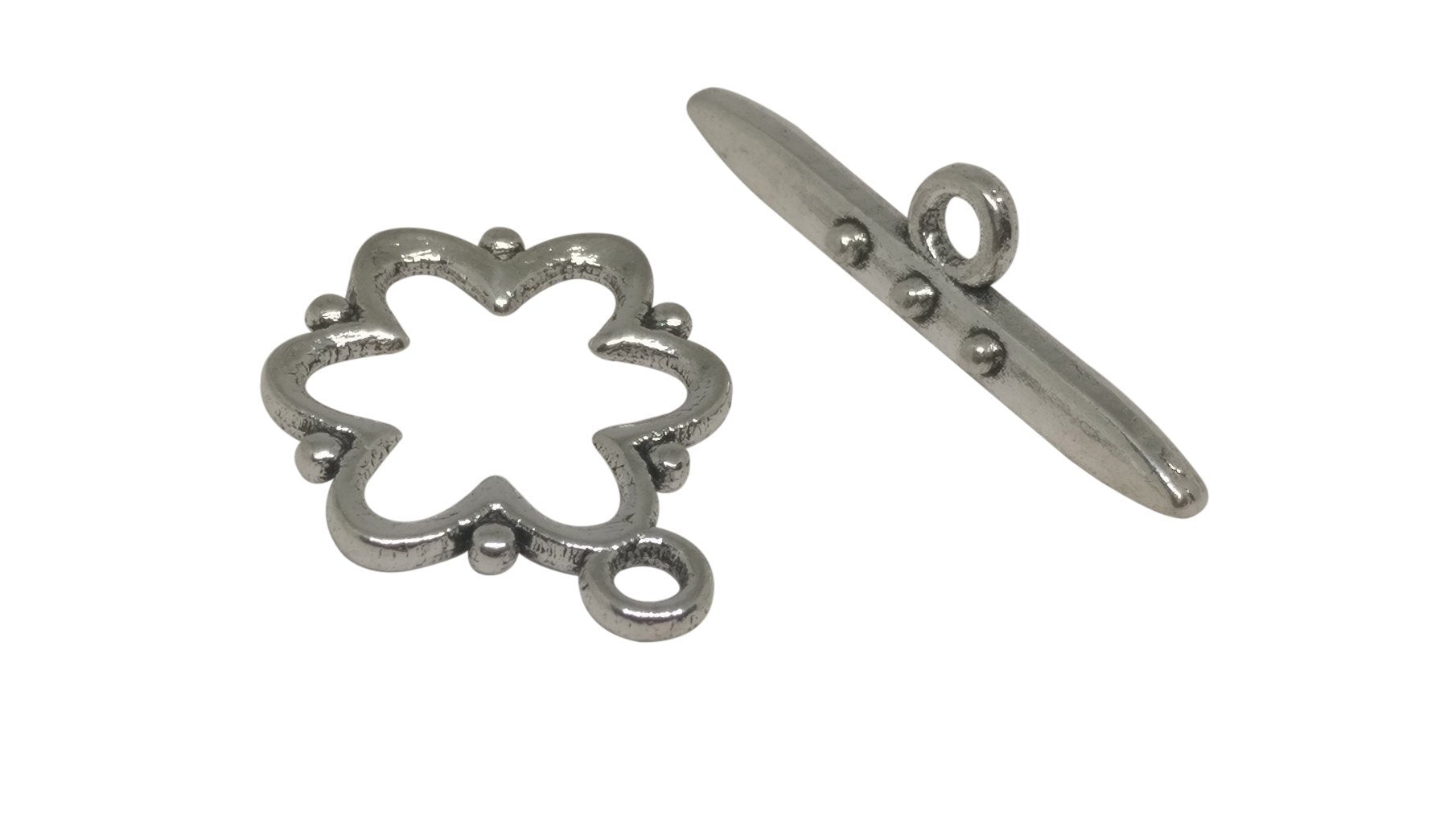 Metal Alloy Toggle Clasps For Jewellery Making (Pack of 5 Sets) 19x15x2xmm Stick Size: 24x6x4mm Flower Antique Silver Color [ac-jwlsupp-00001-m8]
