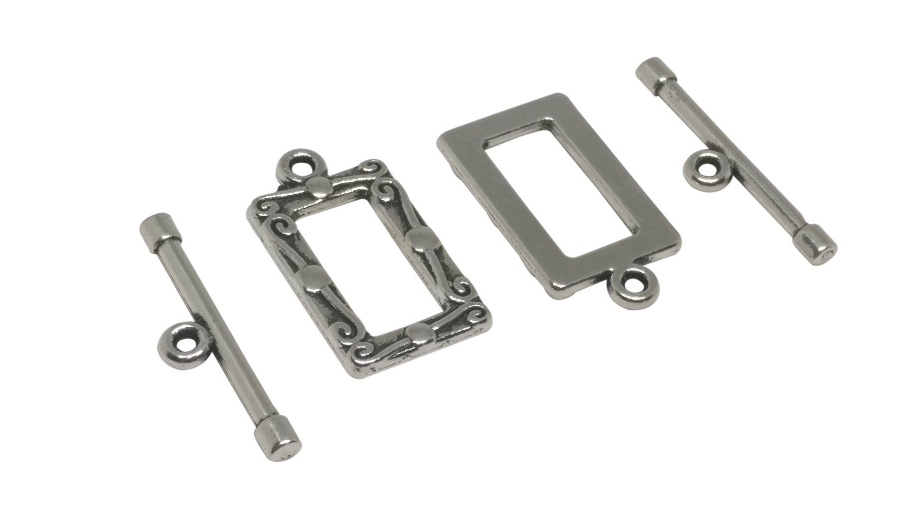 Metal Alloy Toggle Clasps For Jewellery Making (Pack of 5 Sets) 20x11mm Stick Size: 22x5mm Rectangle Antique Silver Color [ac-jwlsupp-00001-m9]