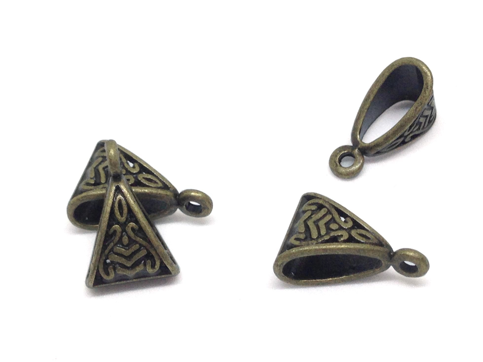 Metal Alloy Pendant Bails (Pack of 10 pieces) 15x10x7 mm Triangle Antique Bronze Color For Jewellery Making  [ac-jwlsupp-00009-m2]