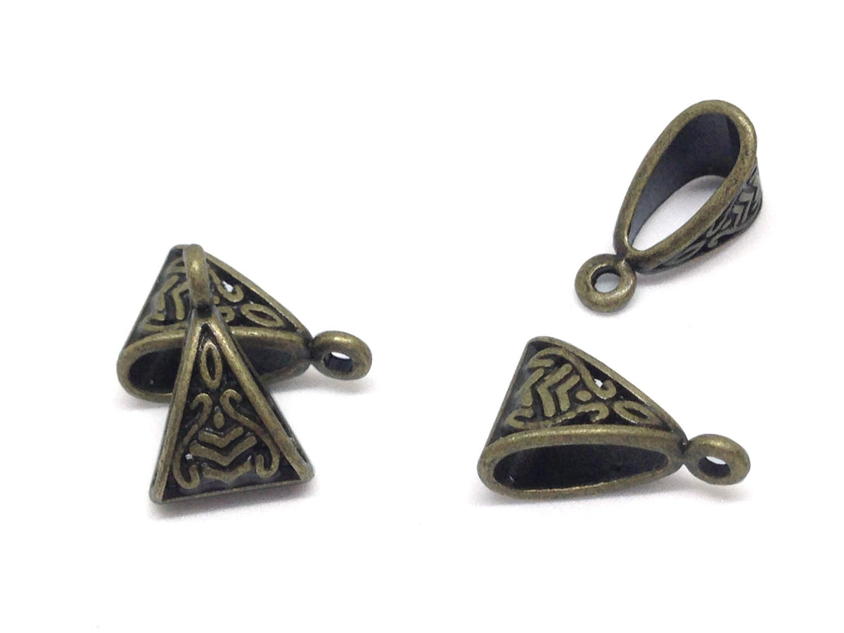 Metal Alloy Pendant Bails (Pack of 10 pieces) 15x10x7 mm Triangle Antique Bronze Color For Jewellery Making  [ac-jwlsupp-00009-m2]