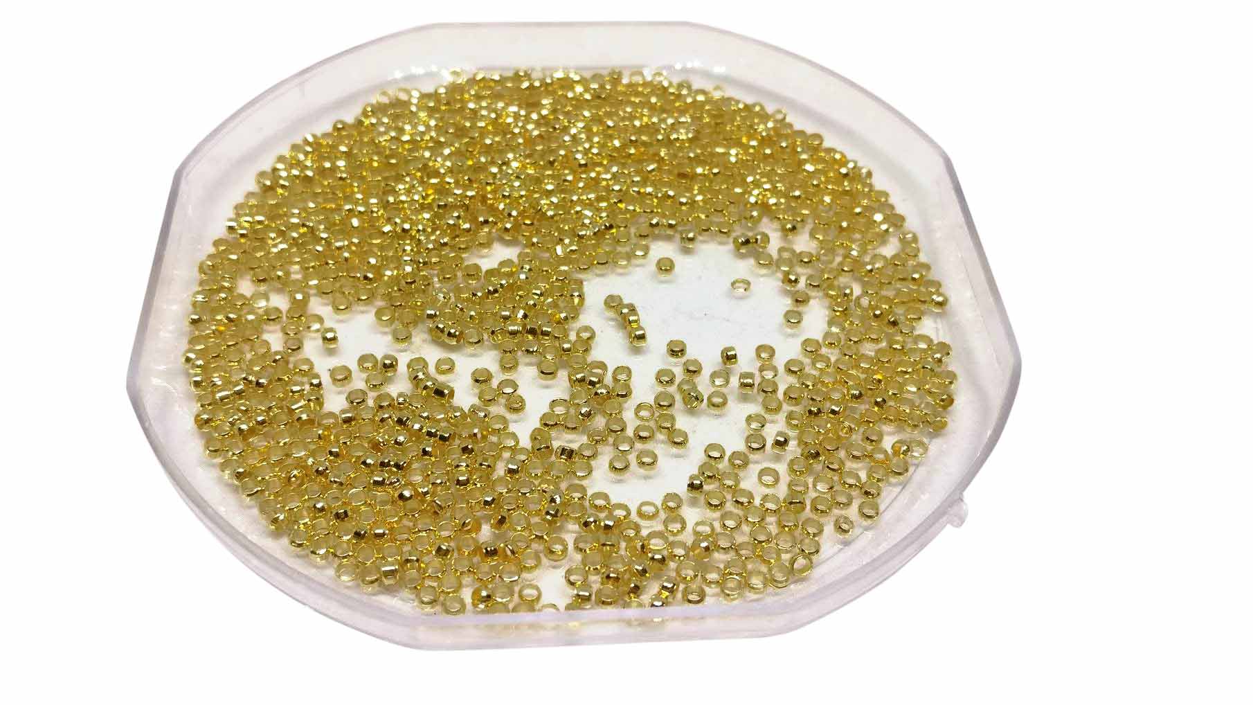 Metal Brass Crimp Beads Gear Locks 2x1.2 mm (Pack of 5 Grams, 400+ Pieces) Hole 1 mm Gold Color For Jewellery Making [ac-jwlsupp-00010-m3]