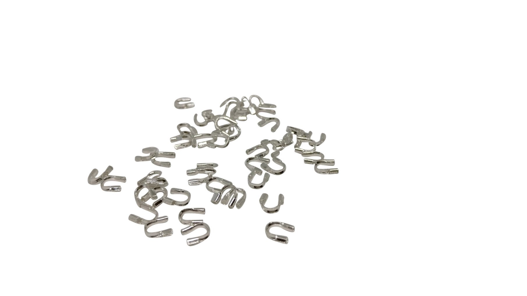 Brass Wire Guards 5x4mm (Pack of 50 pieces) Hole:0.5mm Thickness 1mm Curved Silver Color For Jewellery Making  [ac-jwlsupp-00013-m1]