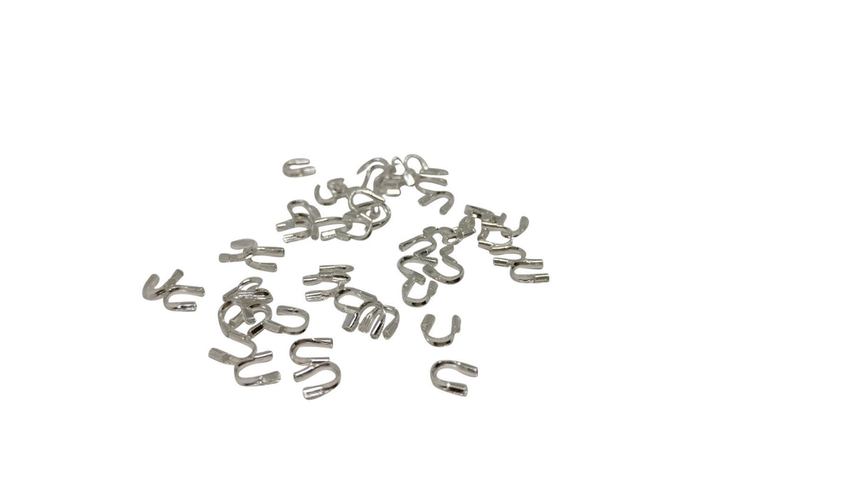 Brass Wire Guards 5x4mm (Pack of 50 pieces) Hole:0.5mm Thickness 1mm Curved Silver Color For Jewellery Making  [ac-jwlsupp-00013-m1]