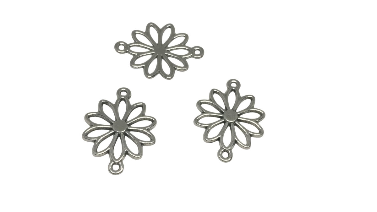 Metal Alloy Connectors (Pack of 10 pieces) 25x19x2xmm for Jewellery Making Dangler Earrings & Pendant Flower Antique Silver Color [ac-jwlsupp-00014-m17]