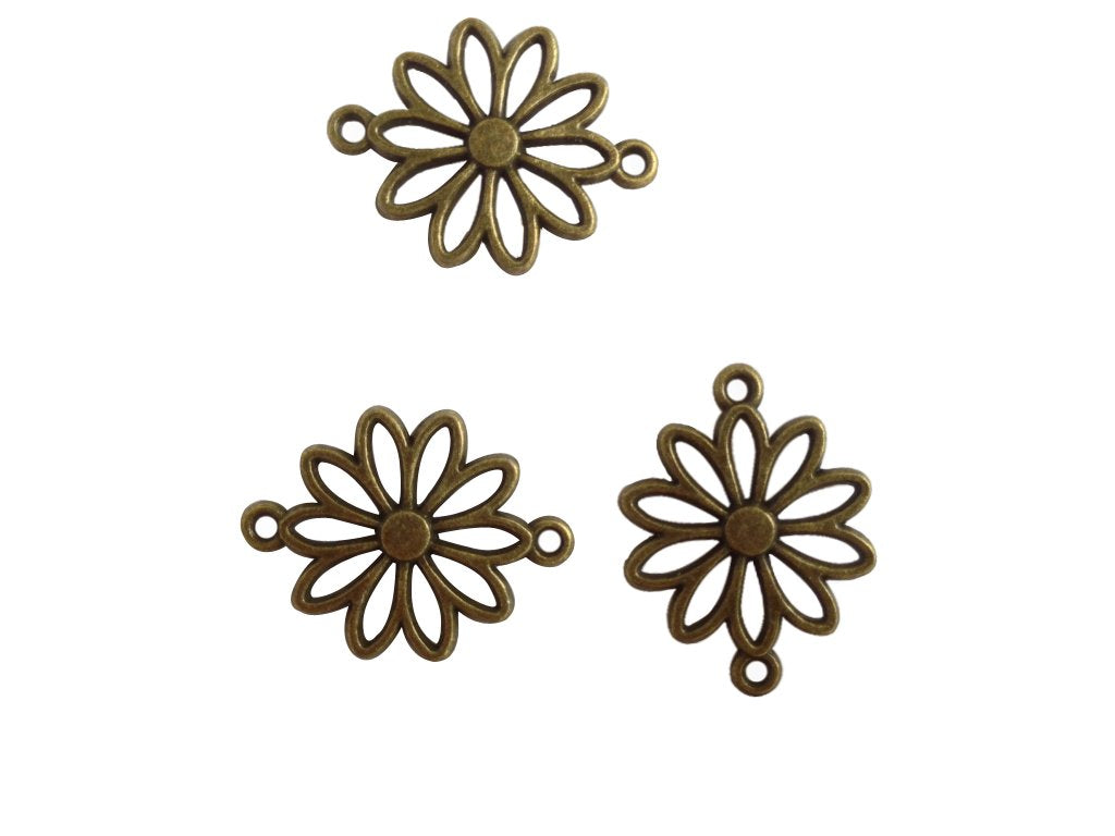 Metal Alloy Connectors (Pack of 10 pieces) for Jewellery Making Dangler Earrings & Pendant 25x20mm Flower Antique Bronze Color [ac-jwlsupp-00014-m6]