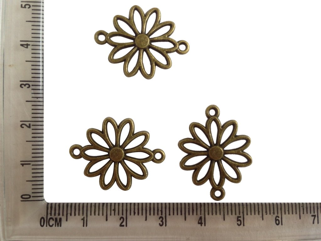 Metal Alloy Connectors (Pack of 10 pieces) for Jewellery Making Dangler Earrings & Pendant 25x20mm Flower Antique Bronze Color [ac-jwlsupp-00014-m6]