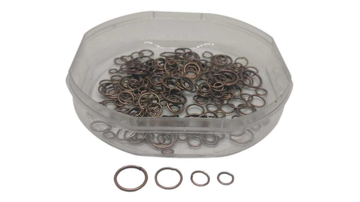 Metal Iron Jump Rings Mixed Sizes Round Antique Copper Color (Pack of 25 grams, 275+ pieces) For Jewellery Making Crafts [ac-jwlsupp-00015-m4-mix1]