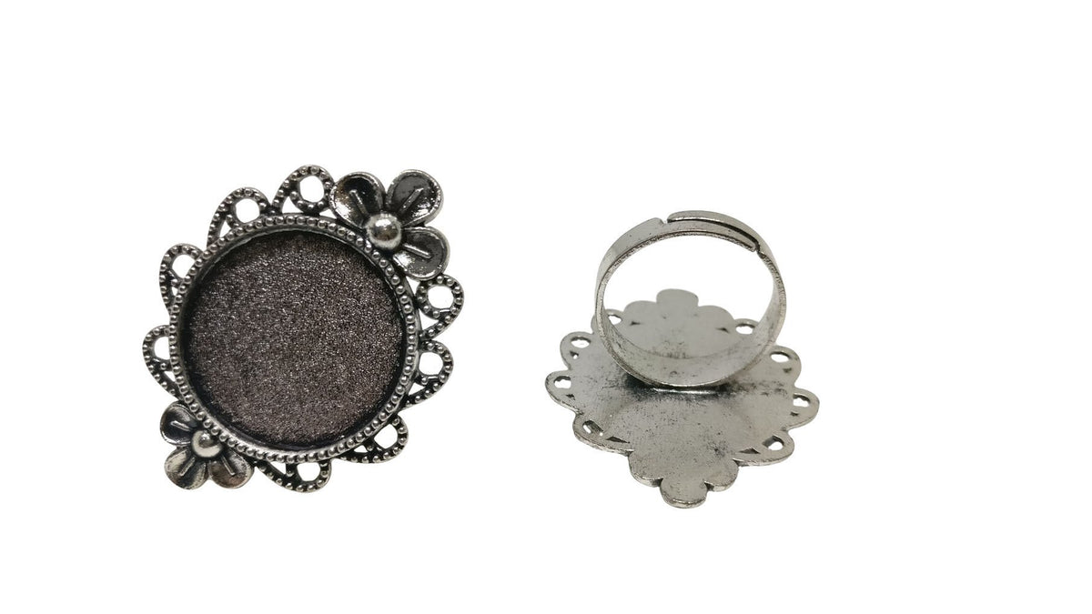 Metal Alloy Ring Base 37x28mm (Holds 20mm Round Embellishments) Oval Antique Silver Color (1 Piece) For Jewellery Making [ac-jwlsupp-00029-m11]