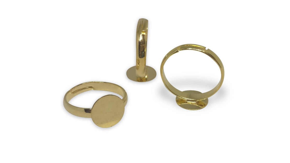 Metal Alloy Ring Base 17mm Diameter Ring size 13 with base 10mm dia Round Gold Color (5 Pieces) For Jewellery Making [ac-jwlsupp-00029-m13]