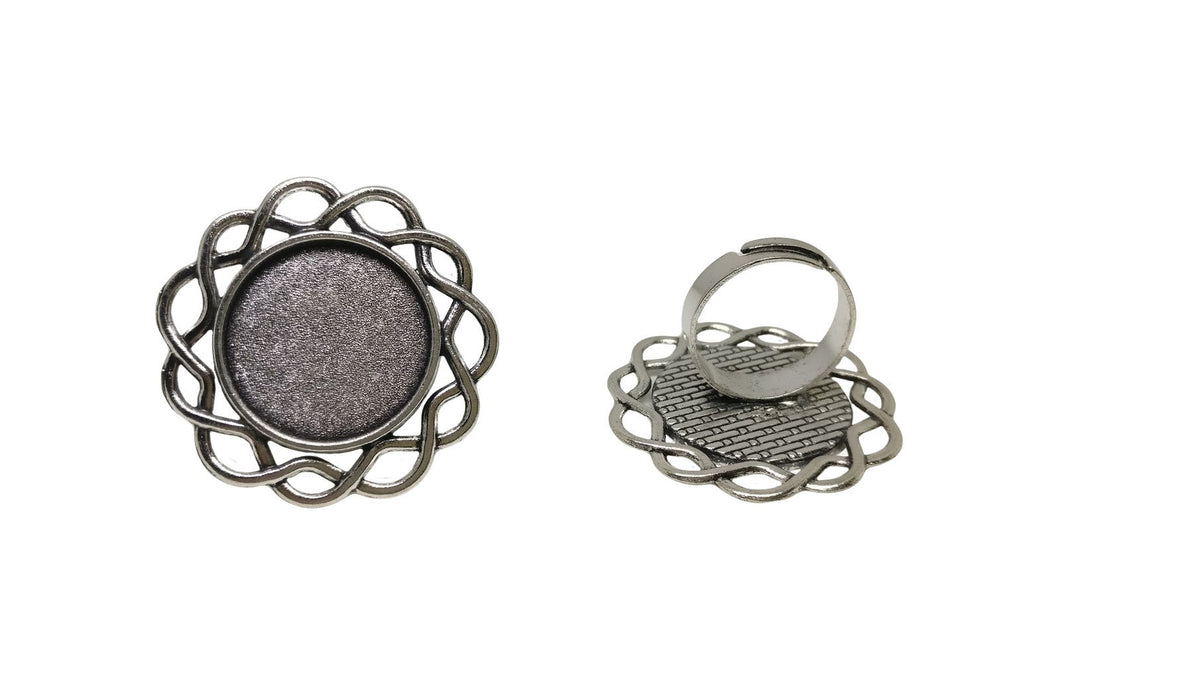 Metal Alloy Ring Base 34mm (Holds 20mm Round Embellishments) Round Antique Silver Color (1 Piece) For Jewellery Making [ac-jwlsupp-00029-m6]