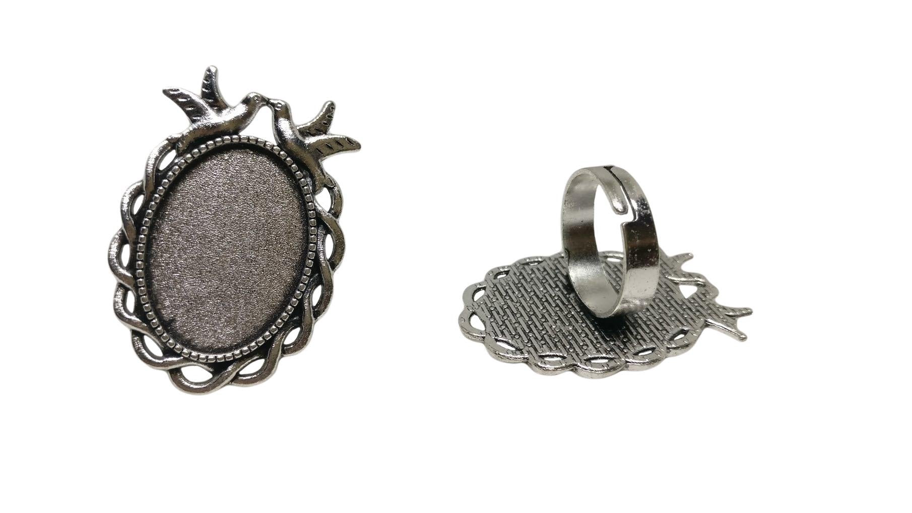 Metal Alloy Ring Base 38x25mm (Holds 25x18mm Oval Embellishments) Oval Antique Silver Color (1 Piece) For Jewellery Making [ac-jwlsupp-00029-m7]