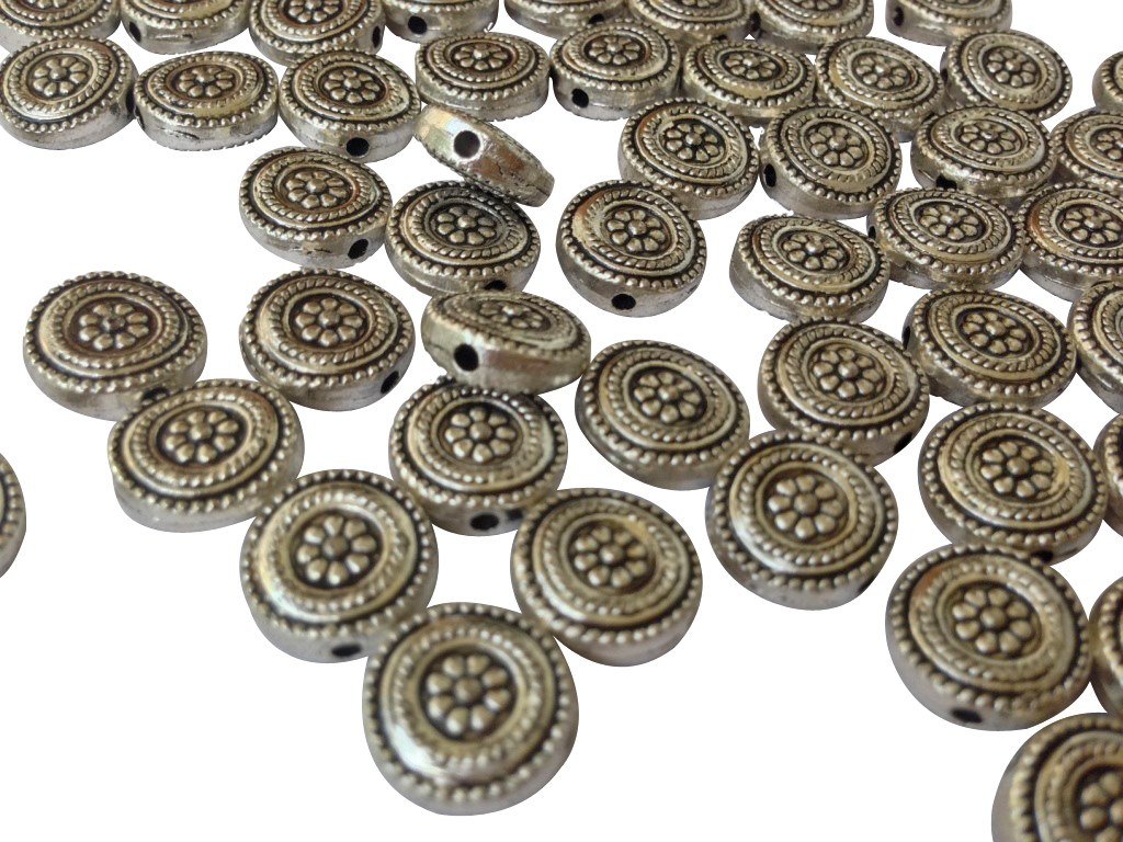Metal Alloy Bead Spacers 11x5mm Round Pattern Antique Silver Color (10 Pieces) For Jewellery Making [ac-jwlsupp-00031-m2]