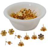 Jewellery Earring Making Stud Base (Pack of 34 Pieces) 11 MM Flat Round Flower Gold Color [10 Gm Wt] For Jewellery Making [ac-jwlsupp-00035-m3]