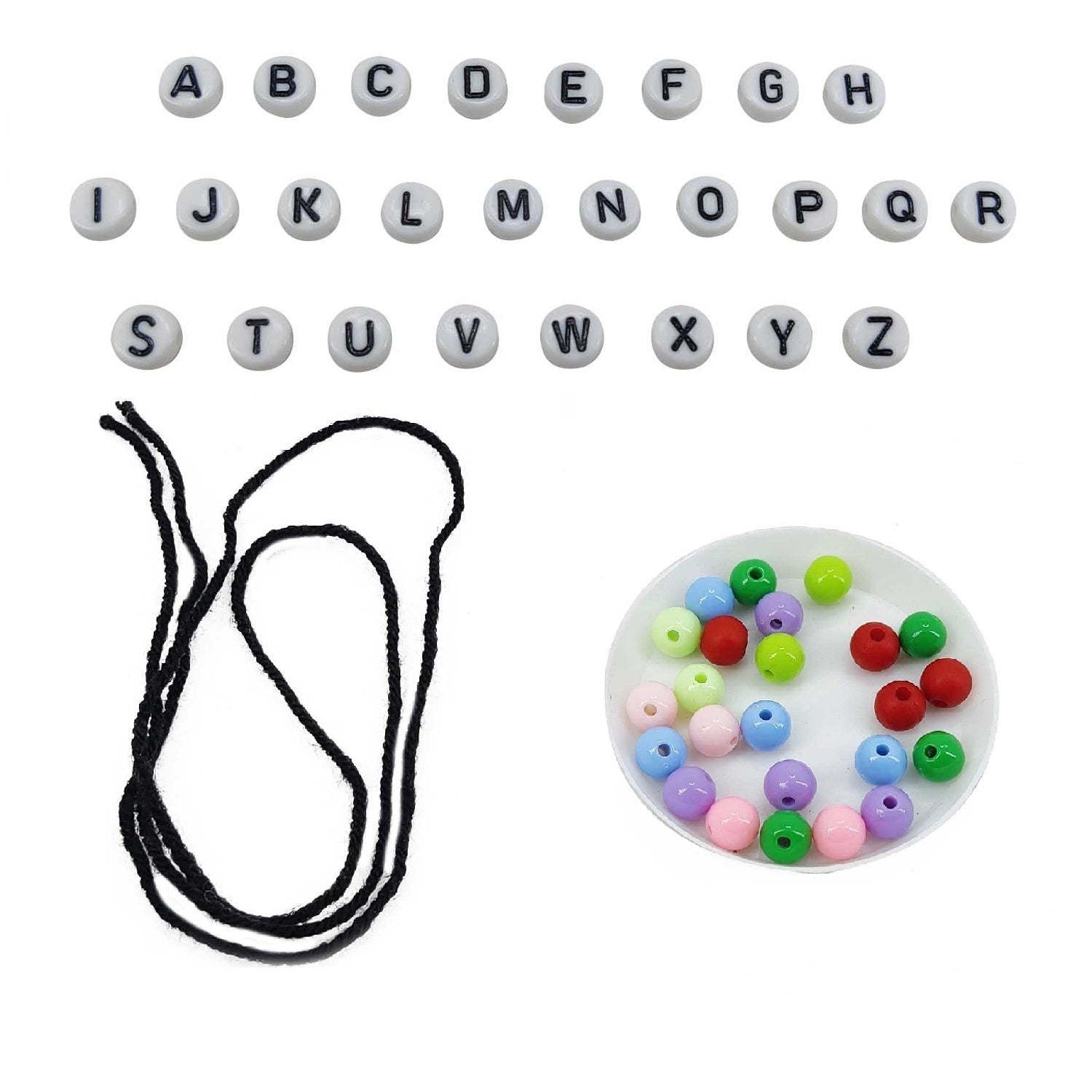 DIY Rakhi Making Kit Supplies Materials For 2 Rakhis (Thread, 2 Sets x A-Z Radium White Acrylic Beads, 24 Pcs Plastic Beads) - 1 Set [ac-jwlsupp-00040-m7]