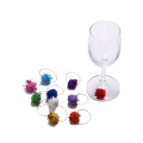 Wine Glass Charms (1 Set, 10 Earrings) Identification Marker Accessories With Glitter Pom Pom Beads [ac-lfstylnaccs-00009-m3]