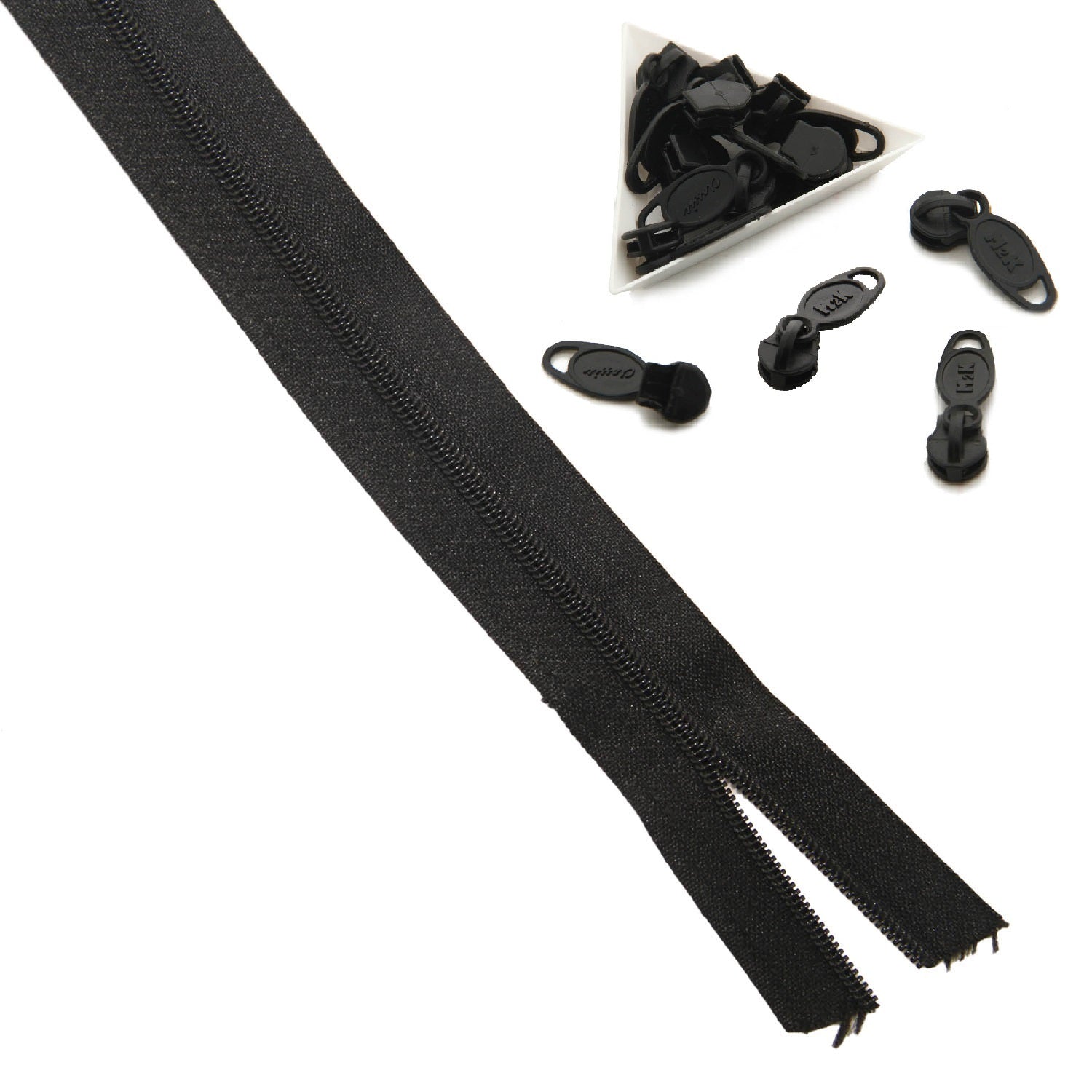 Size 5 Nylon Sewing Zippers 1.38 Inch (2 Meters) And Plastic Runners (10 Pieces) Black For Making Bags And Zip Accessories Utilities [ac-sewsupp-00002-combo5]