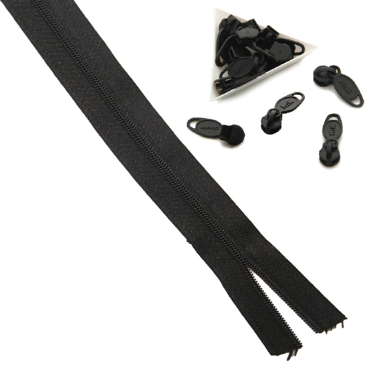 Size 5 Nylon Sewing Zippers 1.38 Inch (2 Meters) And Plastic Runners (10 Pieces) Black For Making Bags And Zip Accessories Utilities [ac-sewsupp-00002-combo5]