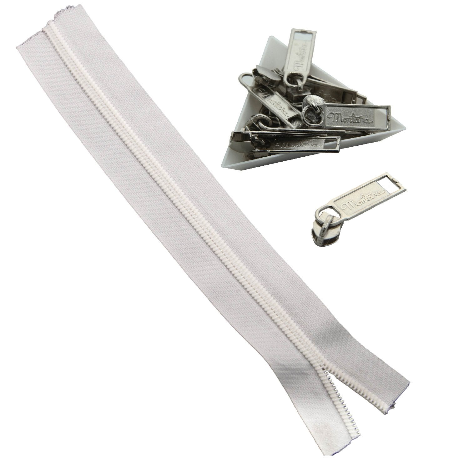 White Nylon Sewing Zippers (2 Meters) Size 1.38 Inch / 35 MM With 10 Pieces Steel Zip Pulls Runners Fasteners For Bags And Accessories [ac-sewsupp-00004-combo10]