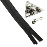 Black Nylon Sewing Zippers (2 Meters) Size 1.38 Inch No:5 / 35 MM and 10 Pieces Steel Zip Pulls Runners Fasteners For Making Bags [ac-sewsupp-00004-combo11]