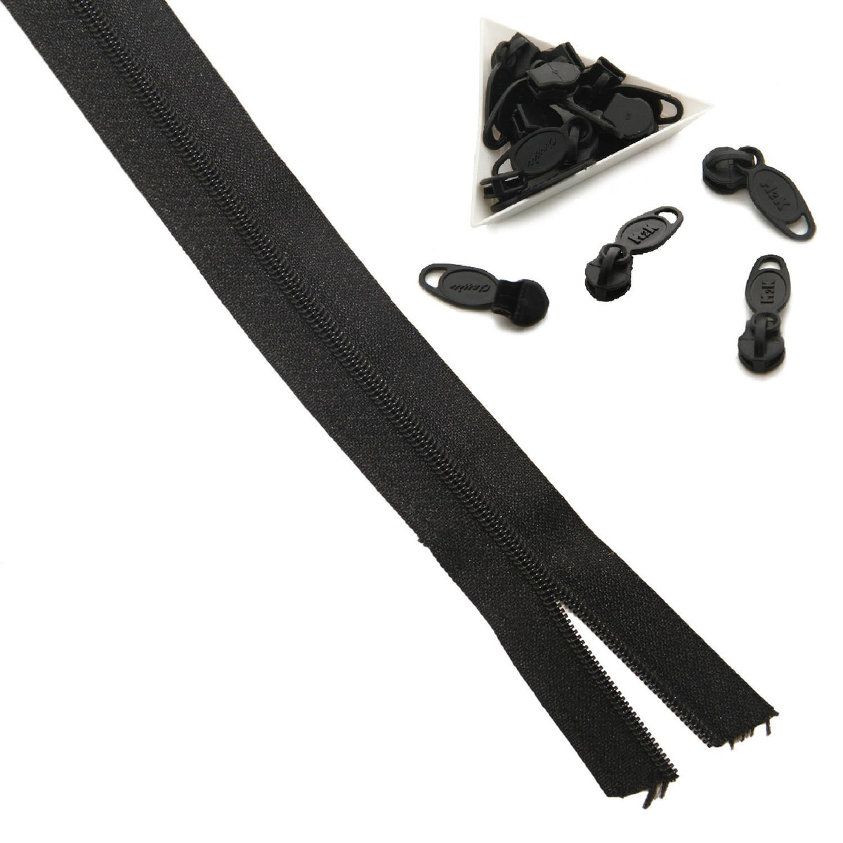 Black Nylon Sewing Zippers (2 Meters) Size 1.38 Inch No:5 / 35 MM and 10 Pieces Black Zip Pulls Runners Fasteners For Making Bags [ac-sewsupp-00004-combo3]