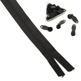Black Nylon Sewing Zippers (2 Meters) Size 1.38 Inch No:5 / 35 MM and 10 Pieces Black Zip Pulls Runners Fasteners For Making Bags [ac-sewsupp-00004-combo3]