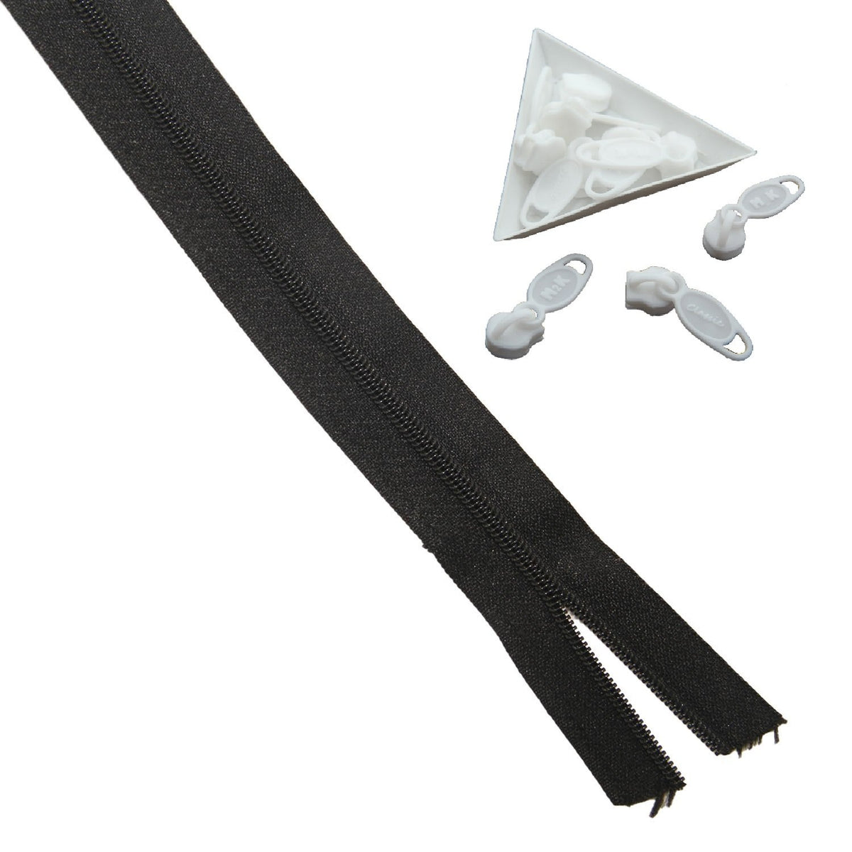 Black Nylon Sewing Zippers (2 Meters) Size 1.38 Inch No:5 / 35 MM and 10 Pieces White Zip Pulls Runners Fasteners For Bags And Accessories [ac-sewsupp-00004-combo4]