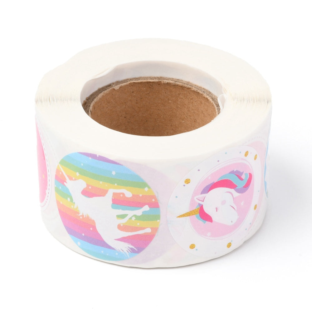 Paper Stickers 1 Inch / 2.5 CM (1 Roll, 500 Stickers) Unicorn Theme Round Multicolor Gift Packing Tags [jefs-dispcrdtool-00007-m12]
