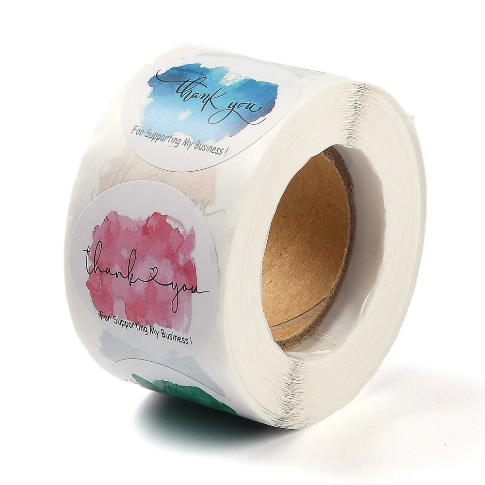 Paper Stickers 1.5 Inch / 3.75 CM (1 Roll, 500 Stickers) Thank You For Supporting My Small Business Printed Round Multicolor Gift Packing Tags [jefs-dispcrdtool-00007-m14]