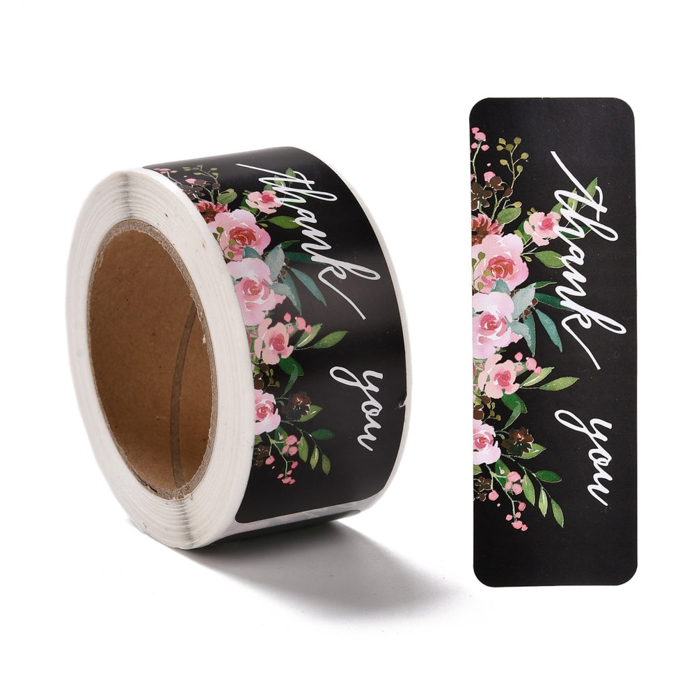 Paper Stickers 3x1 Inch / 7.5x2.5 CM (1 Roll, 120 Stickers) Thank You Printed Rectangle Black Gift Packing Tags [jefs-dispcrdtool-00007-m17]