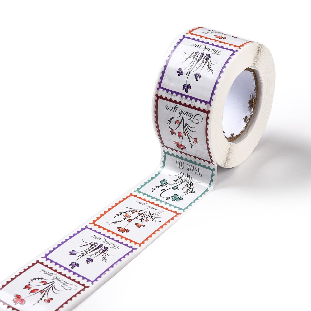 Paper Stickers 1.5x1.5 Inch / 3.75x3.75 CM (1 Roll, 500 Stickers) Thank You Printed Square Multicolor Gift Packing Tags [jefs-dispcrdtool-00007-m19]