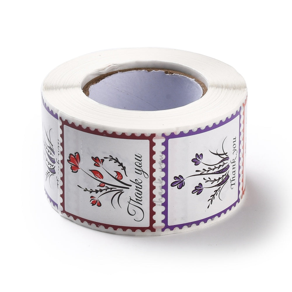 Paper Stickers 1.5x1.5 Inch / 3.75x3.75 CM (1 Roll, 500 Stickers) Thank You Printed Square Multicolor Gift Packing Tags [jefs-dispcrdtool-00007-m19]