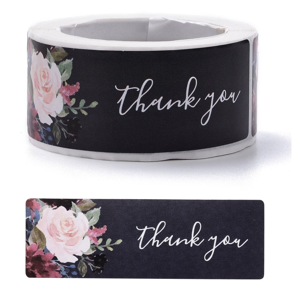 Paper Stickers 2.25x1.1 Inch / 6x2.9 CM (1 Roll, 120 Stickers) Thank You Printed Rectangle Black Gift Packing Tags [jefs-dispcrdtool-00007-m22]