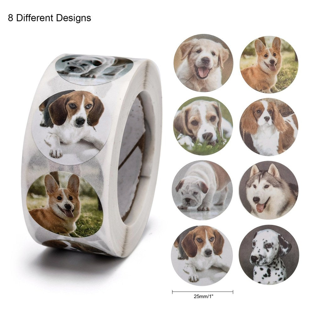 Paper Stickers 1 Inch / 2.5 CM (1 Roll, 500 Stickers) Pet Dog Puppy Theme Round Multicolor Gift Packing Tags [jefs-dispcrdtool-00007-m2]