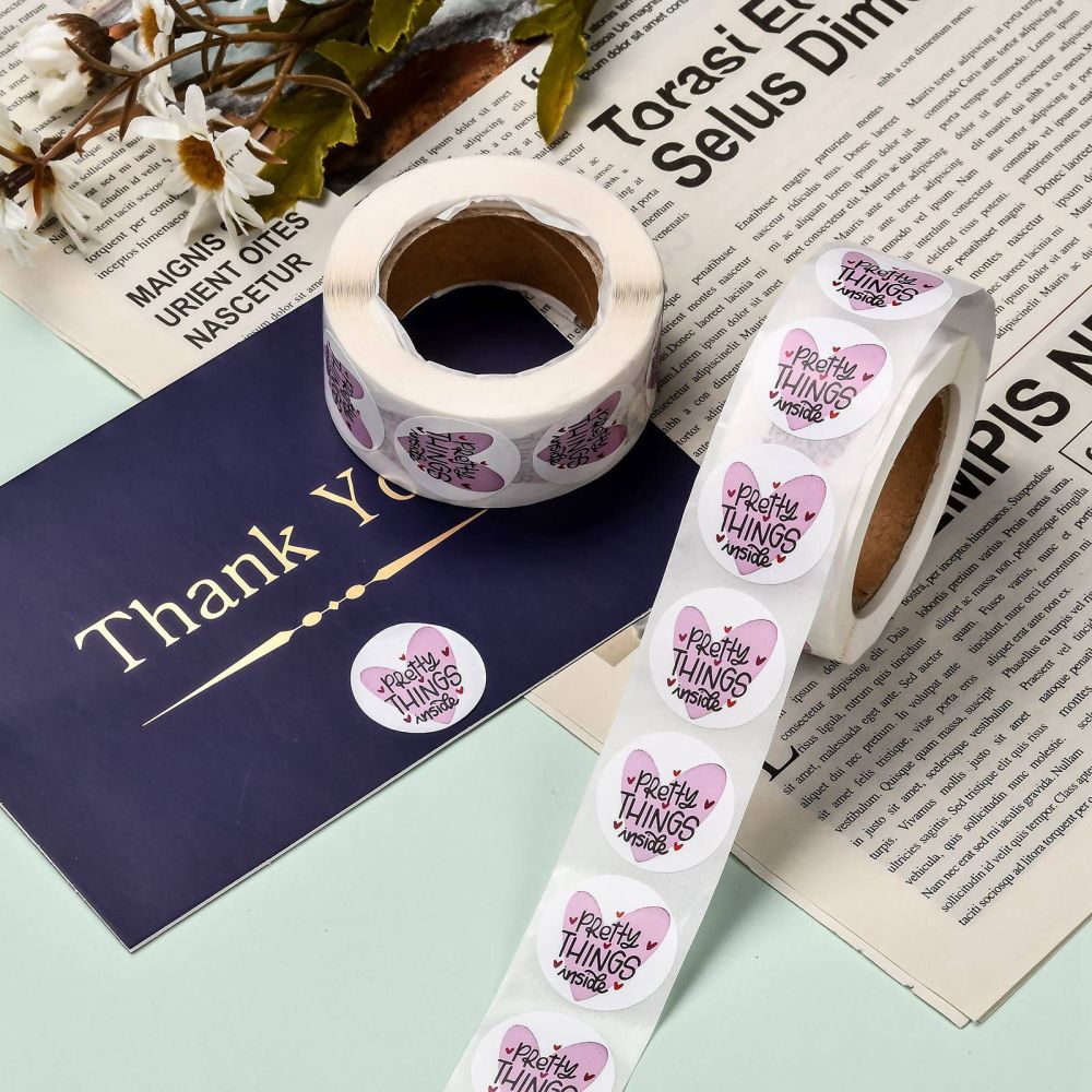 Paper Stickers 1 Inch / 2.5 CM (1 Roll, 500 Stickers) Pretty Things Printed Round Multicolor Gift Packing Tags [jefs-dispcrdtool-00007-m5]