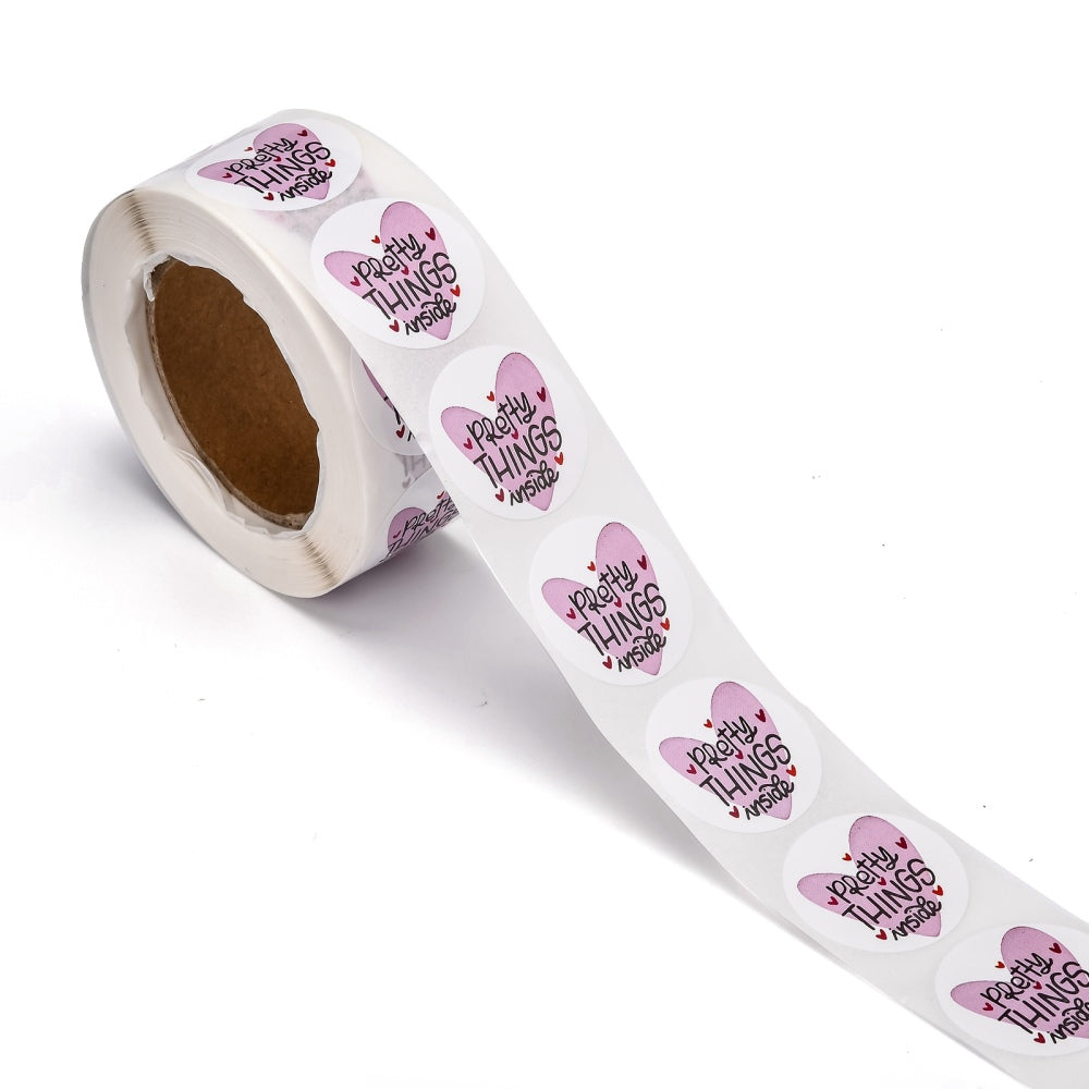 Paper Stickers 1 Inch / 2.5 CM (1 Roll, 500 Stickers) Pretty Things Printed Round Multicolor Gift Packing Tags [jefs-dispcrdtool-00007-m5]