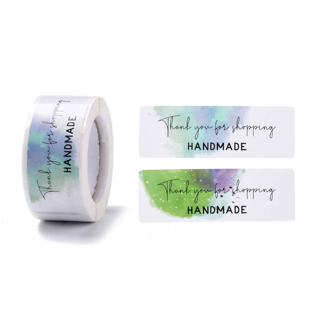 Paper Stickers 3x1 Inch / 7.5x2.5 CM (1 Roll, 150 Stickers) Thank You for shopping Handmade Printed Rectangle Multicolor Gift Packing Tags [jefs-dispcrdtool-00007-m6]