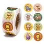 Paper Stickers 1 Inch / 2.5 CM (1 Roll, 500 Stickers) Animal Cartoon With Expressions Round Multicolor Gift Packing Tags [jefs-dispcrdtool-00007-m9]
