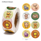 Paper Stickers 1 Inch / 2.5 CM (1 Roll, 500 Stickers) Animal Cartoon With Expressions Round Multicolor Gift Packing Tags [jefs-dispcrdtool-00007-m9]