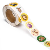 Paper Stickers 1 Inch / 2.5 CM (1 Roll, 500 Stickers) Animal Cartoon With Expressions Round Multicolor Gift Packing Tags [jefs-dispcrdtool-00007-m9]