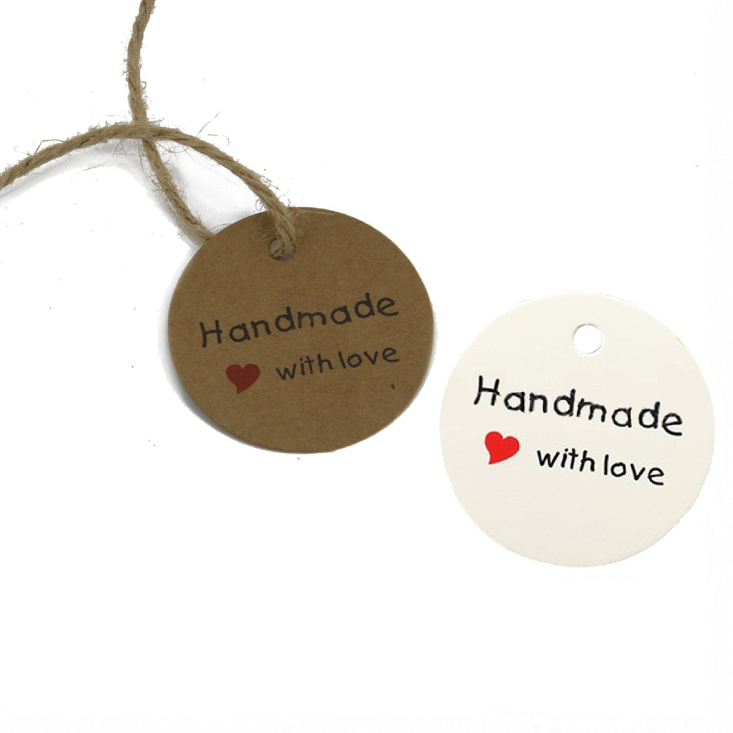 Paper Display Tags For Gifts Jewellery Crafts Multi-Purpose Handmade With Love Printing With Cord 4.5cm Round [jefs-dispcrdtool-00184]