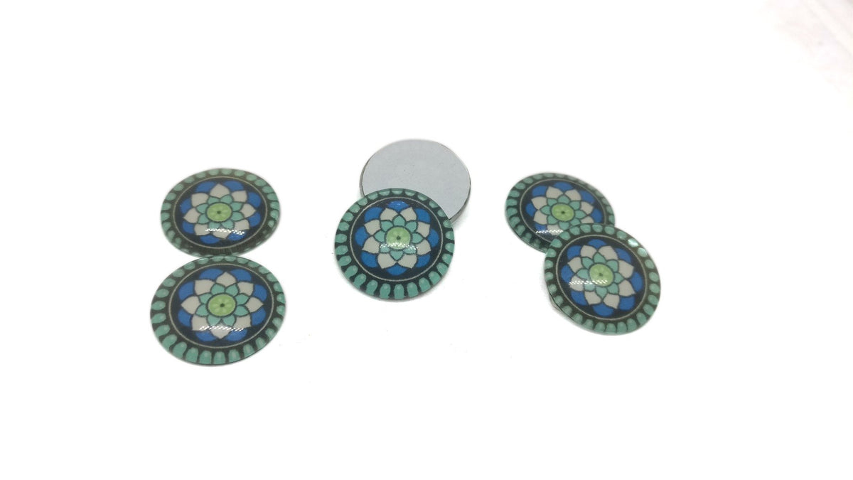 Glass Patches Embellishments Cabochons With Fluoroscent Effect 18x5mm Round Green With Blue (Pack of 4 pieces) [jefs-embelshcabo-00002-m9]