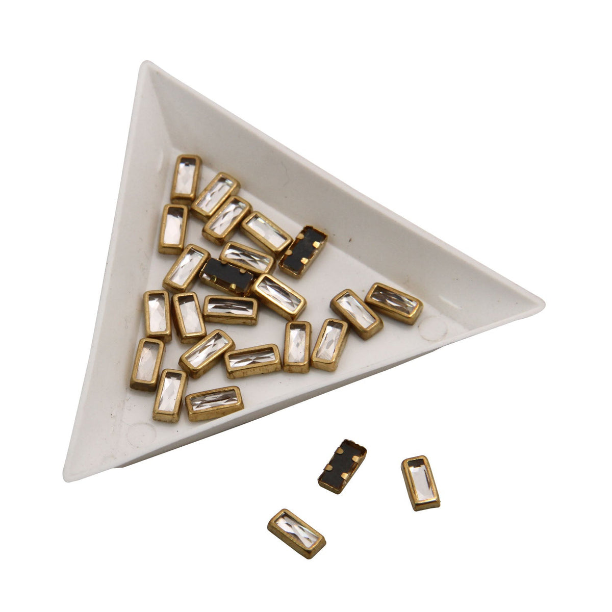 Glue On Kundan Stones Flat Back Metal Glass Rectangle 7.5x3.75 MM (70 Pieces) Transparent For Jewellery Making Garment Embellishments [10 GMs] [jefs-embelshcabo-00120-m11]