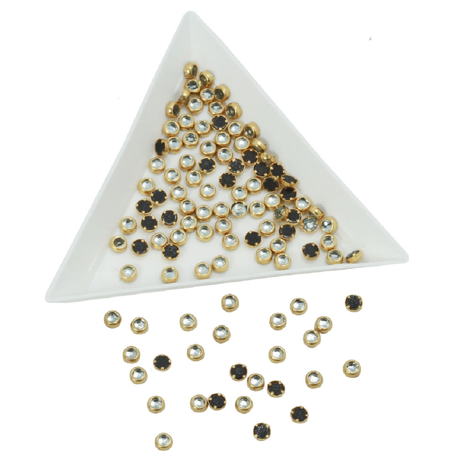 Glue On Kundan Stones Flat Back Metal Glass Round 3.4x1.5 MM (250 Pieces) Transparent For Jewellery Making Garment Embellishments [10 GMs] [jefs-embelshcabo-00120-m1]