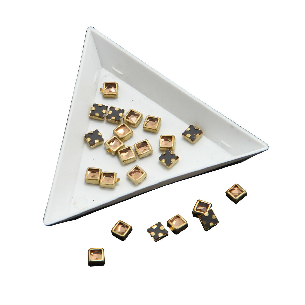 Glue On Kundan Stones Flat Back Metal Glass Square 4.5x2.25 MM (70 Pieces) Golden Brown For Jewellery Making Garment Embellishments [10 GMs] [jefs-embelshcabo-00121-m11]